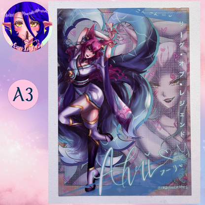 Blue Fox Blossom Spirit Glossy Print Multiple Sizes