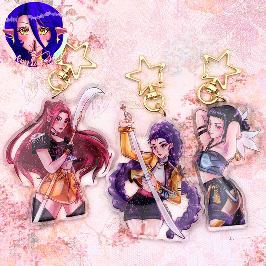 K-Pop Demon Hunters | Rumi, Mira, and Zoey Glitter Epoxy Keychains