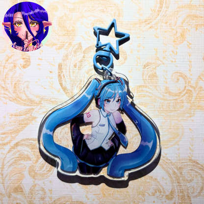 Vocaloid Miku Glitter Epoxy Keychain