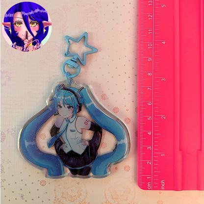 Vocaloid Miku Glitter Epoxy Keychain