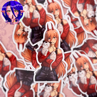 Devil Girl and Cat Glossy Vinyl Sticker
