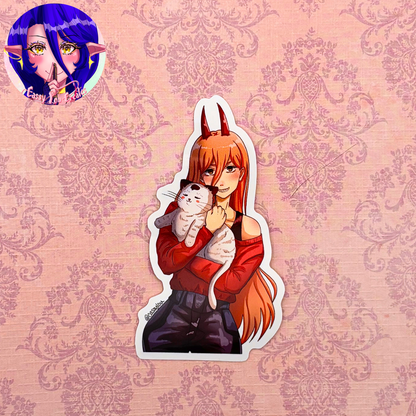 Devil Girl and Cat Glossy Vinyl Sticker