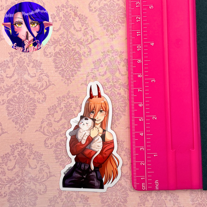 Devil Girl and Cat Glossy Vinyl Sticker