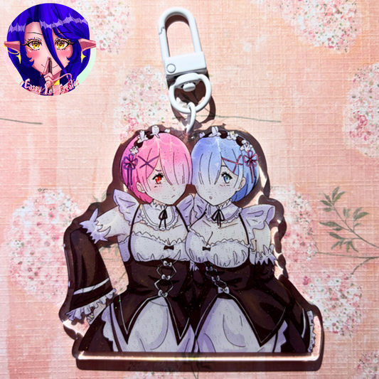 Re:Zero | Rem and Ram Glitter Epoxy Keychain