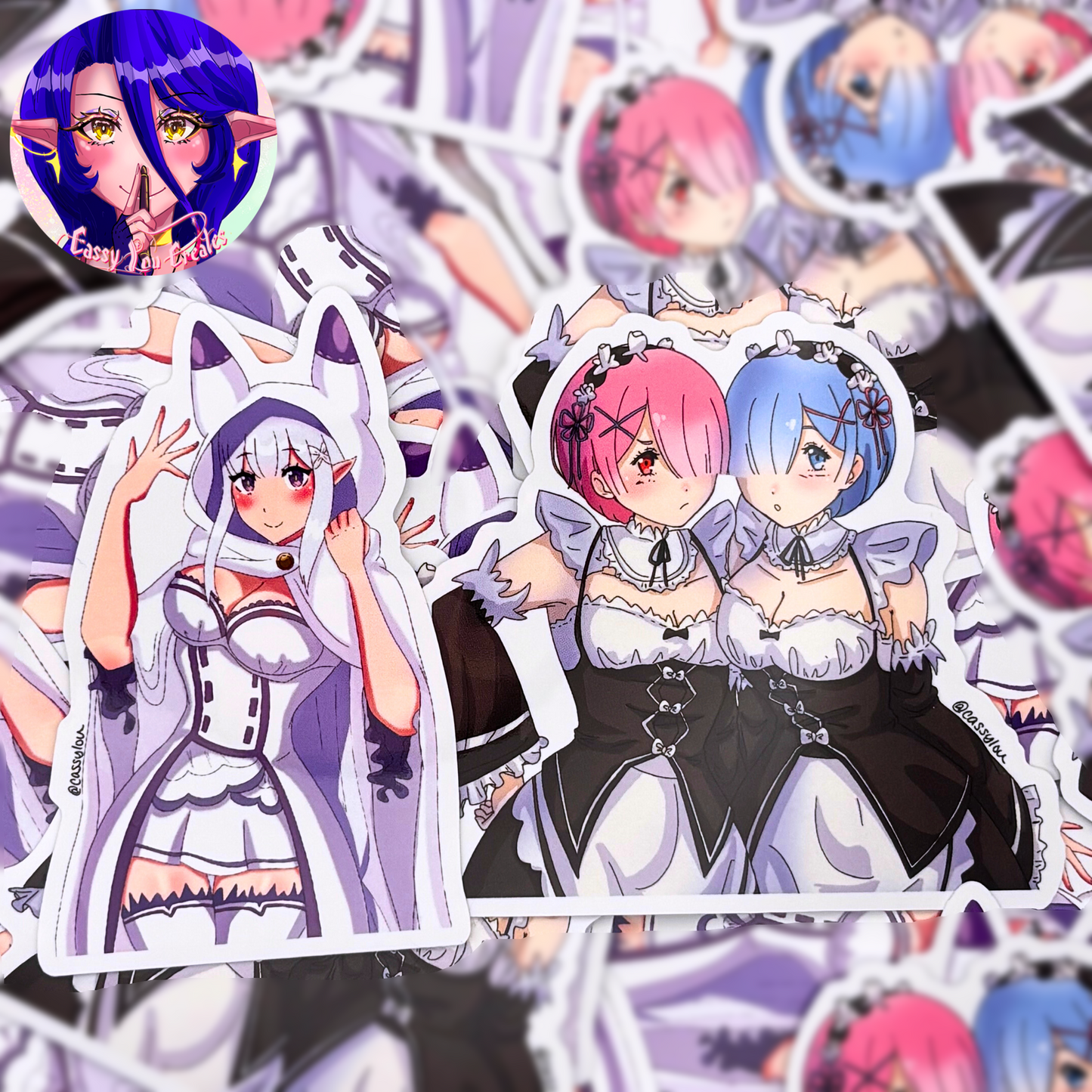 Re:Zero | Rem and Ram and Emilia Glossy Vinyl Stickers