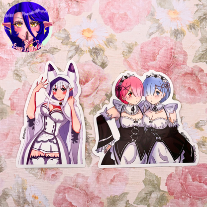 Elf Girl and Maids Glossy Vinyl Stickers