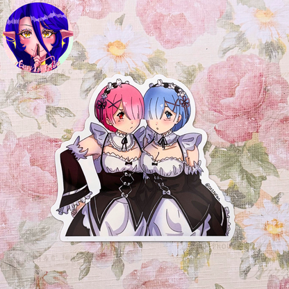 Elf Girl and Maids Glossy Vinyl Stickers